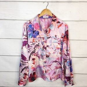 Calvin Klein floral button down large blouse